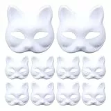 10 Stück DIY Weißes Papier Mask Handgemalte Maske Maskenball Party Maske Unbemalt Masken Überstreichbare Papiermasken Kreative Freie Design Masken für Karneval, Cosplay, Halloween Party (Katze)