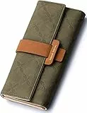 PAULO SERINI® Geldbörse Damen - Portemonnaie Damen 100% veganes Leder - Geldbeutel für Frauen groß mit 9 Kartenfächern Frauen - Women Wallet Olive Green - grün