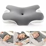 MULISOFT Nackenkissen Memory Foam Kissen, Ergonomisches Kopfkissen, Seitenschläferkissen, Nackenstützkissen, Schmetterlingskissen, Zwei Höhen für Alle Schlaftypen (Seiten, Rücken, Bauchschläfer) -Grau