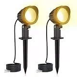MEIKEE 7W Gartenbeleuchtung LED Warmweiß 2700K Gartenlampe IP66 Wasserdicht Gartenstrahler mit Erdspieß 500LM Gartenleuchten für Garten Rasen 2 Stück Ohne Stecker