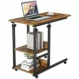 Dripex Schreibtisch Beistelltisch mit Rollen Laptoptisch Höhenverstellbar, aus Holz, Sofatisch Nachttisch Kaffeetisch Schlafzimmer, Wohnzimmer Retro