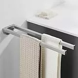 Auralum Handtuchhalter ohne Bohren/mit Bohren,2-in-1 Handtuchstange Edelstahl Kann 5 KG Tragen,Handtuchhalter Wand 42CM,Zweiarmig Handtuchhalter für Bad, Küche, Sauna - Chrom, Gebürstet