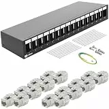HB-DIGITAL 16-Port Patchpanel Patchfeld Verteilerfeld 1 HE 16x CAT 7 RJ45 Keystone Jack Modul vollgeschirmt STP 10 Gbps Kompatibel mit Verlegekabel Netzwerkkabel Ethernet LAN - Schwarz