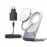 Wireless Charger mit Mag-Safe Ladegerät,iPhone ladestation,induktive ladestation,magnetisch Induktionsladegerät,Kabellos Schnellladegerät kompatibel für iPhone 14/13/12/11 Pro Max Plus Grau