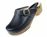 APREGGIO Damen Holz Clogs - Schwarz - Größe 37 - Bequeme Hausschuhe - Praktische Gartenclogs - Solid Holzschuhe