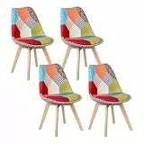 WOLTU Esszimmerstühle 4er Set, Küchenstühle mit Patchwork-Design, mit Rückenlehne und Holzbeinen, bis 150 kg belastbar, für Esszimmer Wohnzimmer, Mehrfarbig