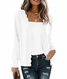 YGJIEGENG Damen Strickjacke Herbst Winter Cardigan Langarm Kurz Langarm Strickpullover Elegante V-Ausschnitt Vintage Klassisch Sweater Pullover Weiss XL