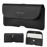 Horizontale Handy-Holster aus echtem Leder, kompatibel mit iPhone 16 Pro Max, iPhone 15 Pro Max, Galaxy S25 Ultra S24 Ultra, mit Gürtelschlaufe und Gürtelclip, Magnetverschluss, Schwarz