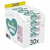 Pampers Sensitive Feuchttücher 30 Packungen mit 80 Stück, 2400 Feuchttücher, ohne Duft, für eine sanfte und weiche Reinigung