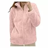 Generisch Teddy Fleecejacke Damen Teddy Jacke Warme Dicke Freizeit Reißverschluss Einfarbig Teddyfleece Jacke Wintermantel Plüschjacke Kuscheljacke Damen Mantel Herbstjacke Winterjacke mit Taschen