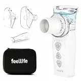 FEELLIFE Inhalationsgerät Tragbar, Leise Inhaliergeräte für Erwachsene Kinder, Aufladbarer Baby Inhalator, 3µm Partikelgröße Einstellbarer Sprühnebel Vernebler Inhaliergerät (Weiß)
