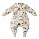Unnivoll Schlafsack Baby Winter mit Füßen 2,5 Tog Baby Schlafsack mit Abnehmbare Ärmel Baumwolle Babyschlafsack Winterschlafsack Baby Warm und Weich 70 cm für Jungen Mädchen Beige Zebra