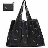 CHEESANHERR Faltbare Einkaufstasche, Einkaufsbeutel Faltbar Groß, Stoffbeutel Wiederverwendbare, Shopping Tote Bag Faltbare Tasche Stofftasche Leichte für Einkauf, 53 X 66 cm (Schwarze Feder)