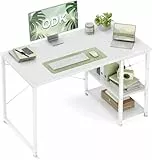 ODK Schreibtisch 100x48cm, Computertisch, Bürotisch,PC Tisch mit Regal reversibel, moderner Stil, Geeignet für Arbeitszimmer, Schlafzimmer, Wohnzimmer,Büro,Weiß