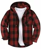 SwissWell Hemd mit Kapuze Herren Langarm Flanellhemd Karierte Holzfällerhemd Lässig Reißverschluss Hoodie Hemdjacke Frühling Herbst Arbeitshemd,D35 Schwarz Rot,XXL