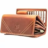 MATADOR Portmonee Damen Leder #LISSABON mit edler Geschenkbox, Elegantes Portemonnaie Damen Gross mit RFID Blocker, Luxus Geldbörse Damen Viele Kartenfächer, Braun Vintage