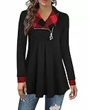 Datuhao Pullover Damen Schwarz Elegant Winter Oversize Hoodie Ohne-Kapuze Damen Langarm Tunika Lang A-Linie Pulli Damen Herbst Feinstrickpullover V-Ausschnitt Longpulli Damen Lässig für Leggings