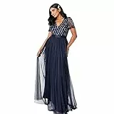 Maya Deluxe Damen Maxi Abendkleid Elegant Hochzeit V-ausschnitt Brautjungfernkleid Empiretaillierung Abschlussball Bridesmaid Dress, Navy, 46 EU