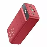 PDBEST Power Bank 60000mAh, 22,5W PD Schnellladefunktion Powerbank USB-C mit LED-Anzeige, Externe Handyakkus 4 Ausgänge und 3 Eingänge, kompatibel mit iPhon, Tablets, iPad usw Rot