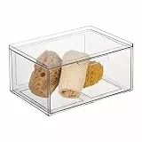mDesign weite Aufbewahrungsbox mit Schublade – stabile Schubladenbox aus Kunststoff zur Make-up Aufbewahrung – Stapelbox für Kosmetik, Accessoires und mehr – durchsichtig