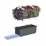 Relaxdays Balkonkasten 2er Set, für Geländer, HBT: 17x50x19 cm, Blumenkasten mit Drainage & Schale, Stahl, anthrazit