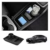Spigen Tesla Model Y Juniper 2025 2026 (NUR Standard) Organizer für die untere Mittelkonsole mit Getränkehalter, Multifunktionale Aufbewahrungsbox, Premium-Innenraum-Zubehör für Tesla Model Y Juniper