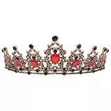 Minkissy Schwarze Krone mit Rot Kristall:Gothic Kronen für Frauen, Prinzessinnen & Königin Hochzeits-Tiara, Kopfschmuck für Halloween Kostüme, Braut Accessoires, Party Dekoration