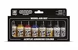 Vallejo Model Color Set Acrylfarben Grundfarben. 8 Farben in 18 ml Flaschen mit Tropfer für Airbrush. Ideal für Modellbau und Modelle. Mattes Finish für präzise Anwendungen.