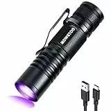 MOWETOO UV Taschenlampe Aufladbar - Mini LED UV Lampe Schwarzlicht Taschenlampe, 395nm Zoombare Ultraviolettes Licht Torch für Urinuntersuchung von Haustieren, Geldscheinkontrolle
