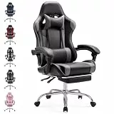 Sweetcrispy Gaming Stuhl,Ergonomischer Bürostuhl mit Fußstütze,Gamer PC Stühle mit Kopfstütze Lendenkissen,90-150° einstellbar Gaming Chair,Leder Drehbar Schreibtischstuhl Computerstuhl,Grau