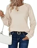 Zeagoo Pullover für Damen Rundhals Langarm Strickpullover Ribbed Knit Hollow Out Sweater Elegant Warm Strickpulli Beige S