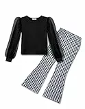 Arshiner Bekleidungssets Mädchen Langarmshirt Schwarz Karierter Schlaghose Kinder Zweiteiler Outfit Set Herbst Winter Halloween Kinderkleidung 120/6-7 Jahre