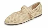 Feversole Mary Jane Halbschuhe,Flach Freizeit Tanzschuhe，Beige gestrickte Mary Jane mit runder Schnalle 39