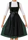 EIISSION Damen Trachtenkleid Midi Lang Schwarz mit Schürze und Bluse - Dirndl-Set für Oktoberfest - Größe 42