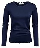 GRACE KARIN Damen Elegant Langarm Pullover Slim Fit Gestrickt Sweatershirt Rundhals Spitzen Sweater Herbst Winter Freizeit Tops Marineblau M