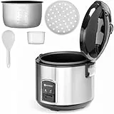 HENDI Reiskocher, Reiskocher mit Dampfgarfunktion, Warmhaltefunktion, 10 Tassen Trockenreis, Inhalt 1,8L, Inklusive Dampfgareinsatz, Messbecher und Reislöffel, 230V, 700W, ø280x(H)285mm, Edelstahl
