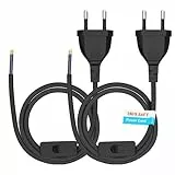 MKSENSE 2 Stück Euro Stromkabel mit Schalter, 3M Euro Stecker Stromkabel, Kabel mit Schalter, Euro Stecker Verlängerungskabel, für Lampen, Leuchten, Zuhause (250V, Schwarz)
