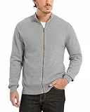 Kallspin Herren Vollzipper Baumwolle Strickjacke Pullover Langarm Stehkragen Normale Passform Strickjacken Pullover(Hellgrau, L)