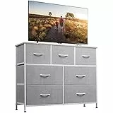 WLIVE Kommode mit 7 Schubladen aus Stoff, Kommodenschrank für Schlafzimmer, Kommode Wohnzimmer, mit Stabiler Stahlrahmen, Holzplatte, Hellgrau