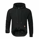 YuKaiChen Herren Fleece Hoodie Dicker Pullover Sherpa Gefüttert Waffel Außenstoff Winter Warmer Sweatshirt mit Känguru Tasche Schwarz Groß