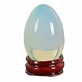 AITELEI Natürliche Edelstein Opal Geschnitzte Eier Chakra Healing Crystal Reiki Handwerk Eier Skulptur Stein Crystal Quartz Figur mit Holzständer für Heimtextilien