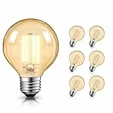 Mastery Mart E27 Vintage Glühbirne, G80 E27 LED Filament Lampe, 4W Ersetzt 40W Glühlampe, 400 LM, 2500K Warmweiß, Amber Glas, Nicht Dimmbar, 6 Stück