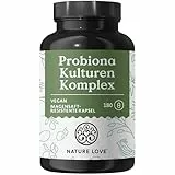 Nature Love Probiona Kulturen Komplex – abgestimmte Bakterienstämme – 300 Mrd. KBE/g – 180 Kapseln, magensaftresistent, vegan – mit Lactobacillus & Bifidobakterien, 20 Mrd. KBE/Tag, 3 Monate
