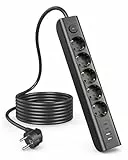5 Fach Steckdosenleiste, 9 in 1 Mehrfachsteckdose mit USB, 3680W Steckerleiste mit Schalter,16A Mehrfachstecker mit 2 USB C, Wandmontage Steckerleiste Verteilersteckdose für für Küche Büro,1.8M Kabel