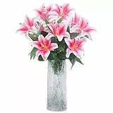 Olrla 60 cm Lange künstliche Lilienblume Rosa, 8 blühende Köpfe 4 Knospen 3D Druck künstliche Tigerlilie für Hochzeit Zuhause Büro Dekoration Tischdekoration (Rosa)
