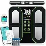 Körperfettwaage mit 8 Elektroden, Waage Personen mit 58 Körperanalyse Großem Display Personenwaage Digital mit Bluetooth App 180 kg/400 lbs Körperfettwaage mit Handsensoren für BMI, Protein, BMR