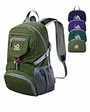 WATERFLY Ultraleicht Faltbar Klein Rucksack: 20L Leicht Packable Wanderrucksack Tagesrucksack Trekkingrucksack Outdoor Sportlich Backpack Travel Daypack für Herren Damen (Armeegrün)