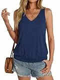Cuptacc Tops für Damen Ärmellos T Shirt Sommer Tanktops V-Ausschnitt Sommertop Damen Leicht und Luftig Marine Blau, Mittel M 38-40