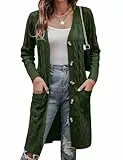 Aottori Damen Strickjacke Langarm Cardigan Grobstrick Elegant Strickmantel Open Front Pullover Strick mit Knöpfen und Taschen Armeegrün S