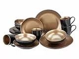 CreaTable, 23598, Serie GLAMOUR - Gold, 16-teiliges Geschirrset, Kombiservice aus Steinzeug, spülmaschinen- und mikrowellengeeignet, Qualitätsproduktion